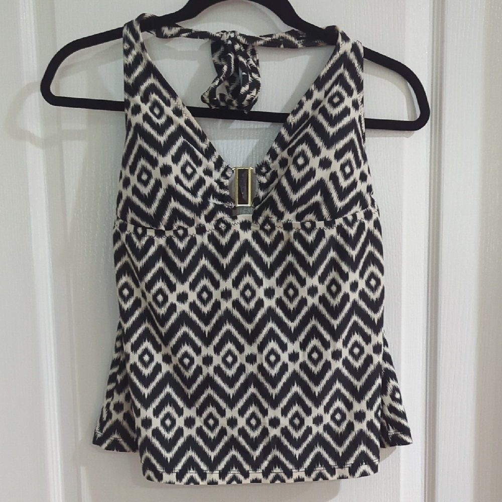 Black and White Patterned Women's Swimsuit Top Tankini